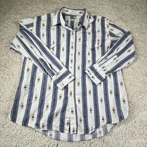 Vintage Ely Shirt XL Western Rockabilly Pearl Snap‎ Striped Cowboy